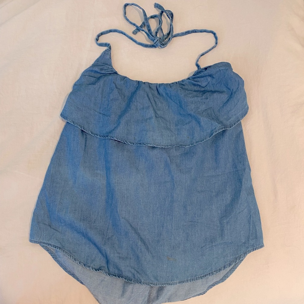 Light denim tie up blouse